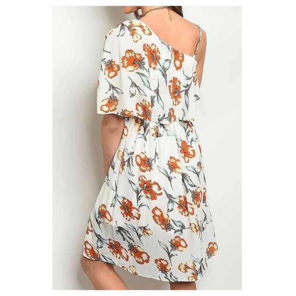 Ivory Floral One shoulder Dress - Picture 2 of 3